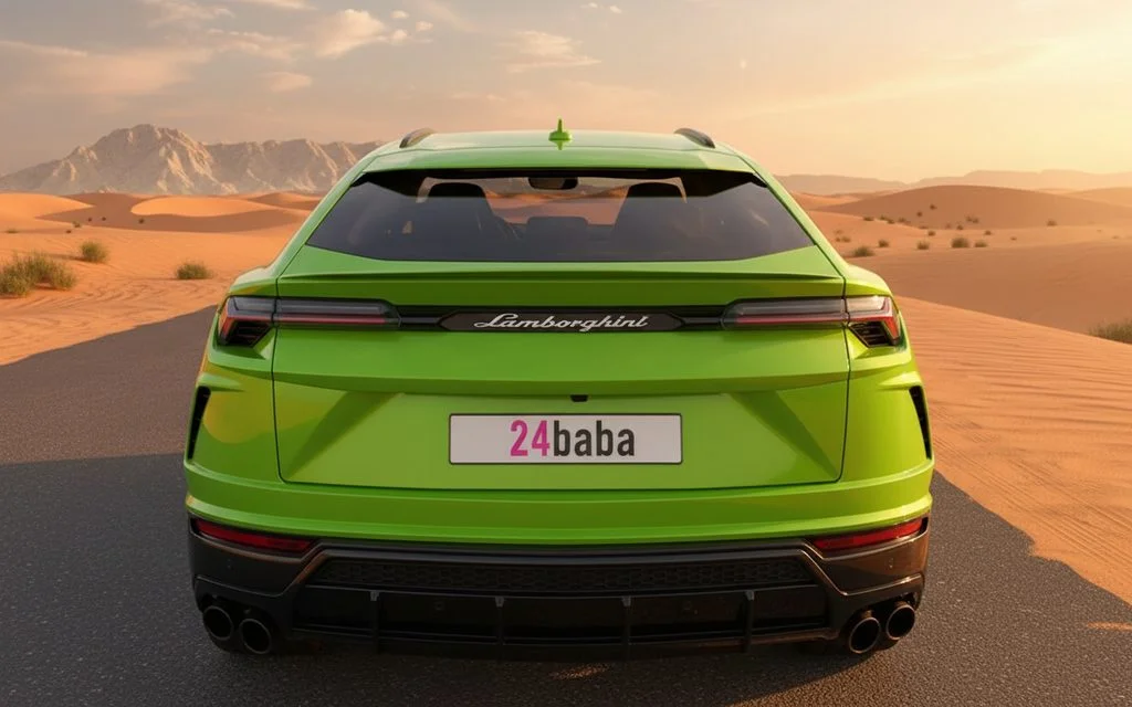 Lamborghini Urus 2021 Green rear view showing taillights