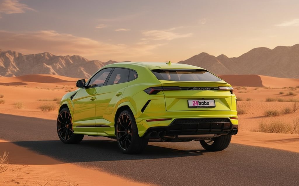 Lamborghini Urus 2022 Green rear view showing taillights