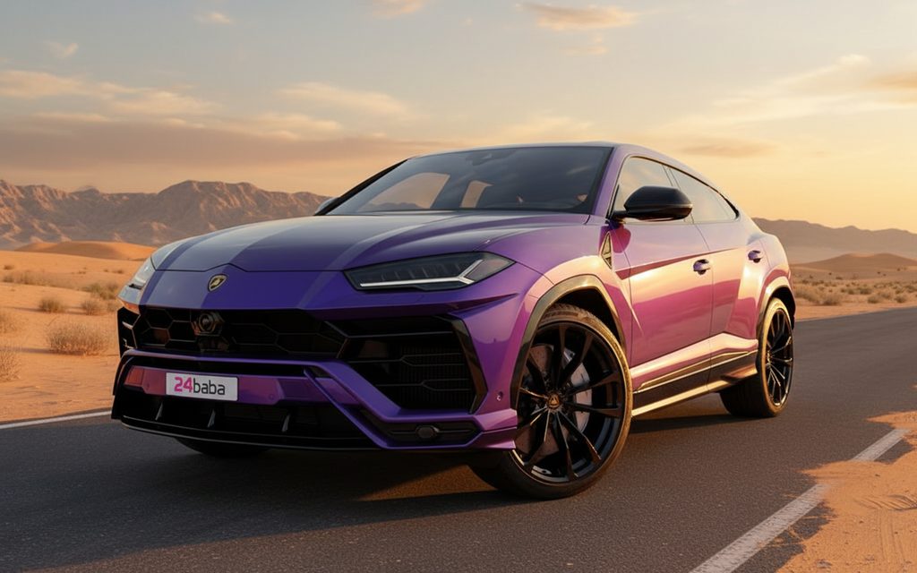 Lamborghini Urus 2022 Purple front view with headlights