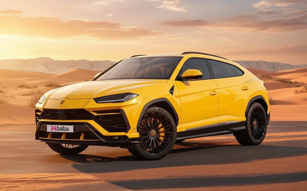 Lamborghini Urus 2024 Yellow front view with headlights