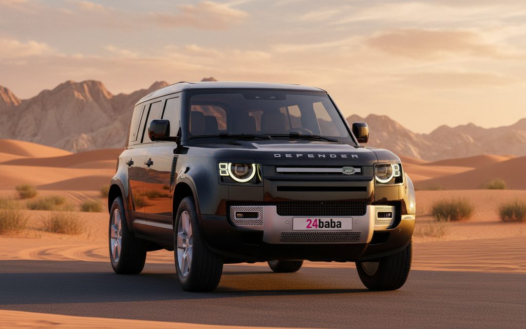 LandRover Defender 2023 Black front view with headlights