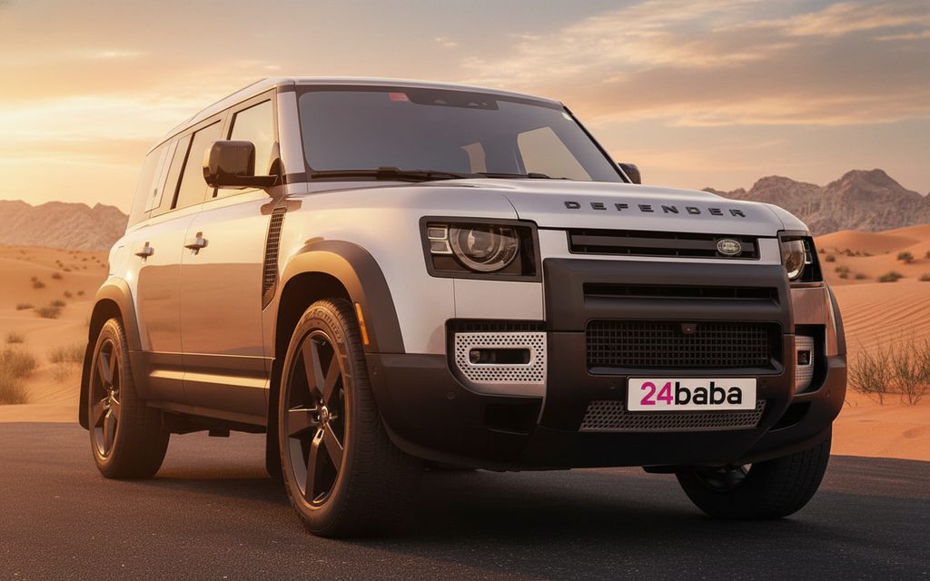 LandRover Defender 2022 Silver front view with headlights