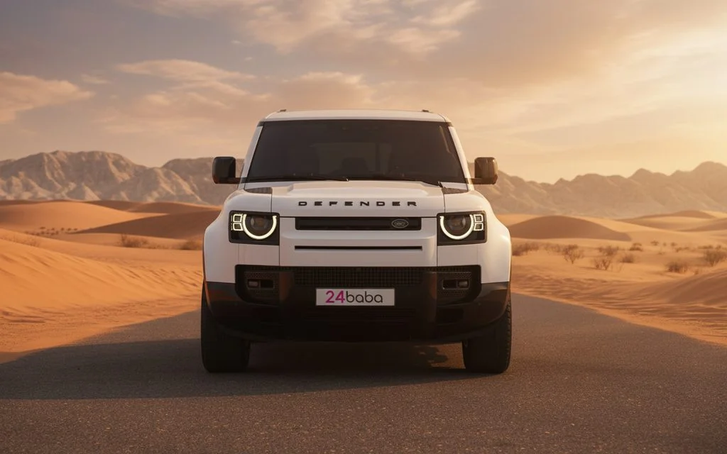 LandRover Defender 2023 White front view with headlights