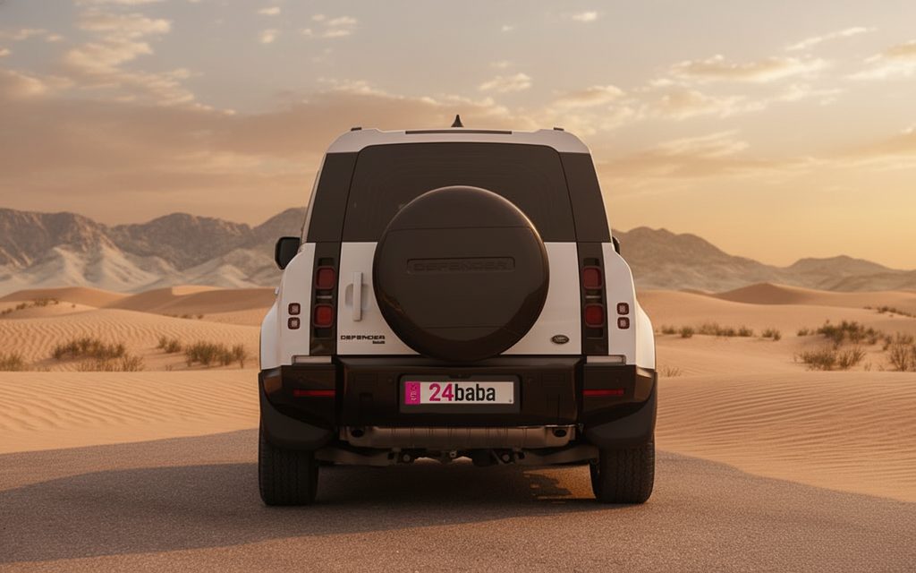 LandRover Defender 2023 White rear view showing taillights