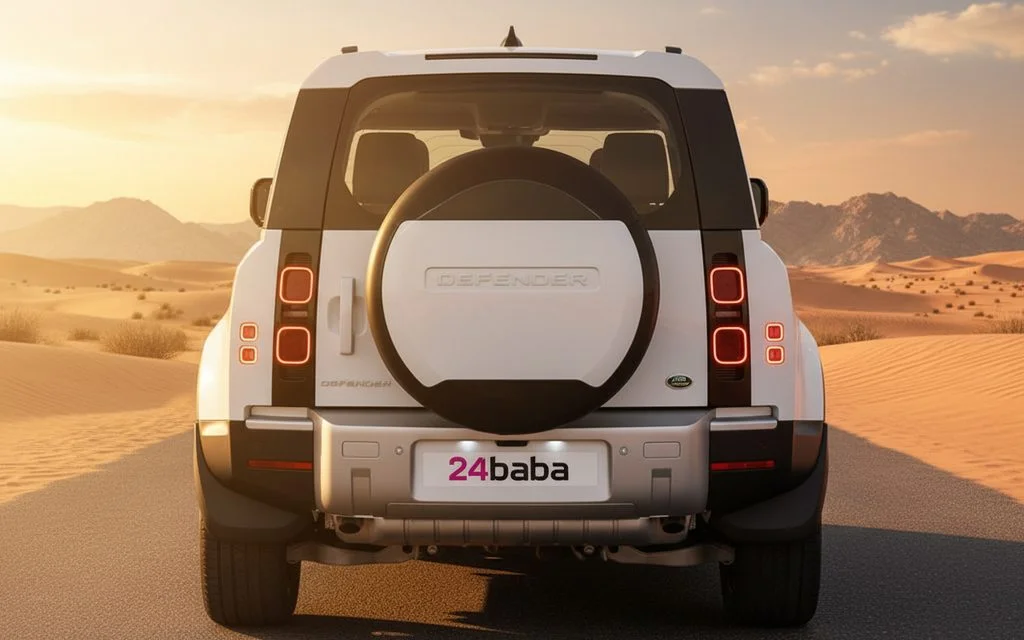 LandRover Defender 2024 White rear view showing taillights