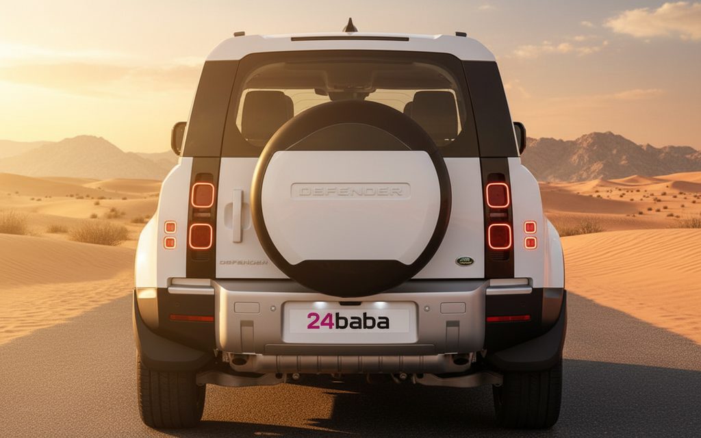LandRover Defender 2024 White rear view showing taillights
