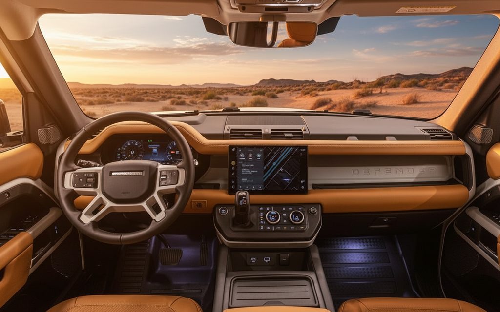 LandRover Defender 2024 interior view showing trim – rental in Dubai