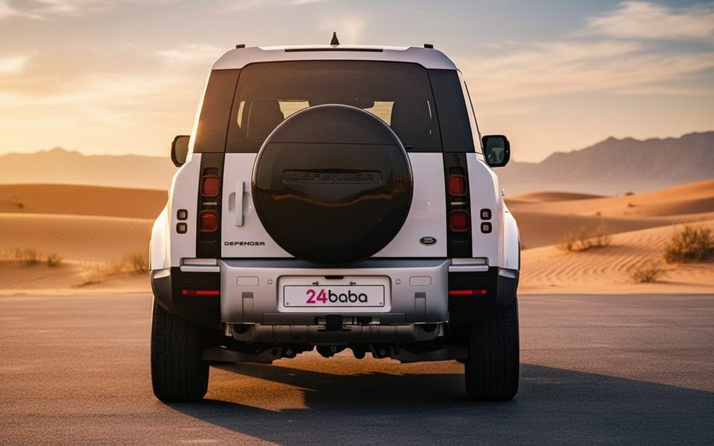 LandRover Defender 2024 White rear view showing taillights