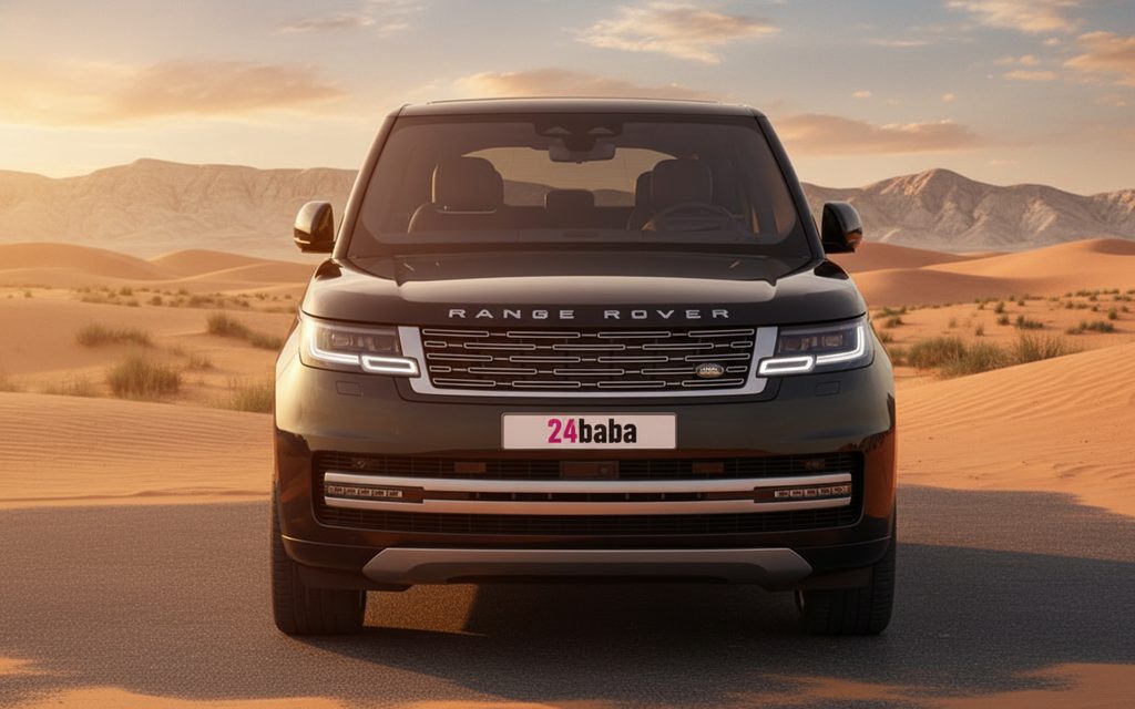LandRover RangeRover 2023 Black front view with headlights – rental in Dubai
