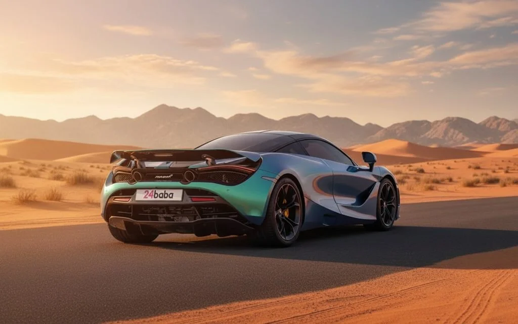 Mclaren 720S 2023 Blue rear view showing taillights