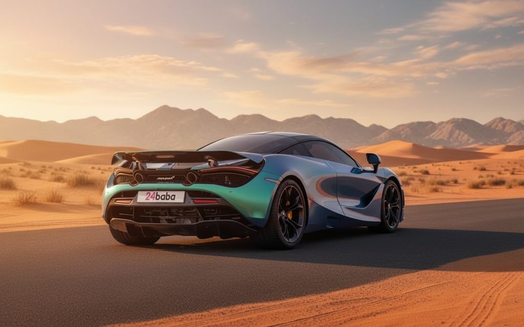 Mclaren 720S 2023 Blue rear view showing taillights