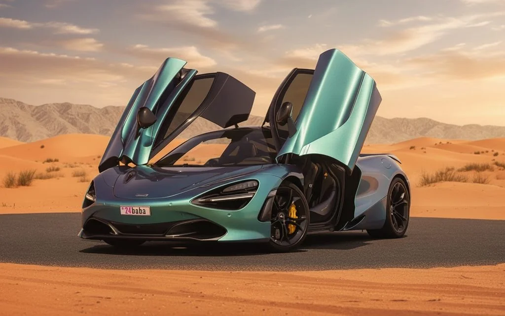 Mclaren 720S 2023 Blue front view with headlights