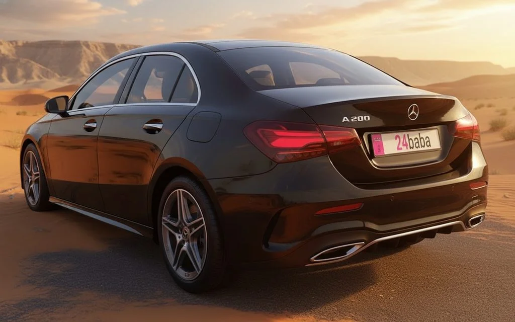 Mercedes A200 2024 Black rear view showing taillights