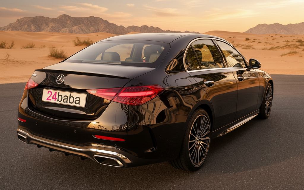 Mercedes C200 2025 Black rear view showing taillights