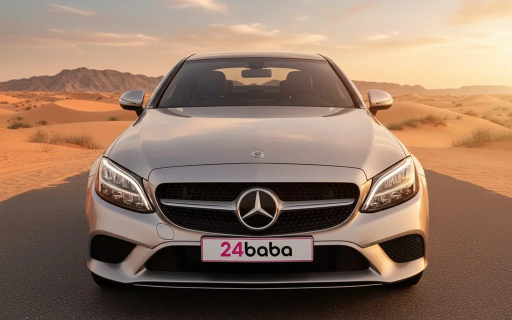 Mercedes C300 2020 Grey front view with headlights