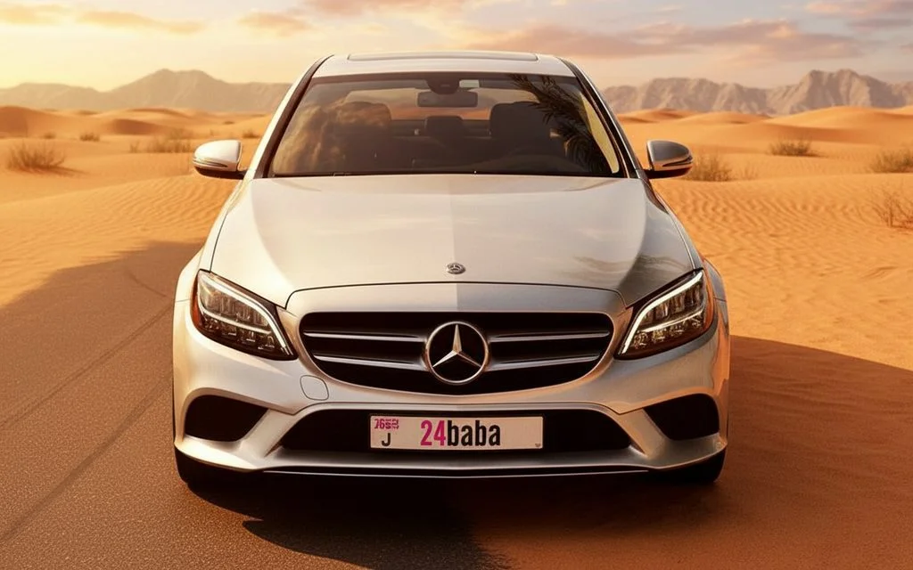 Mercedes C300 2021 Silver front view with headlights