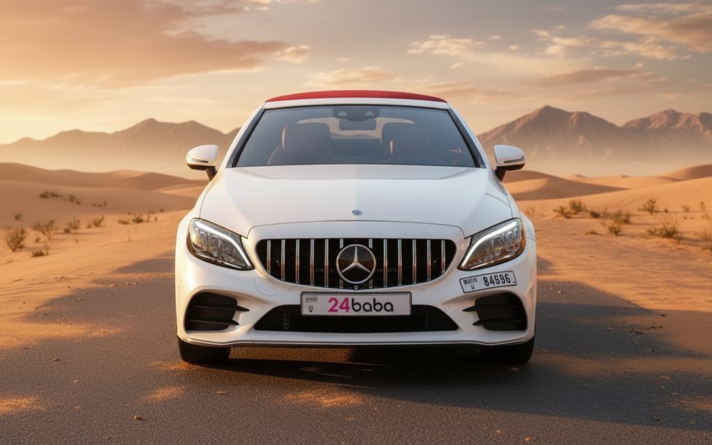 Mercedes C300 2023 White front view with headlights