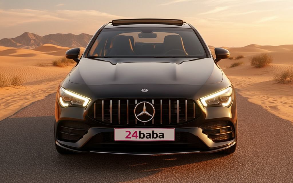 Mercedes Cla250 2023 Black front view with headlights