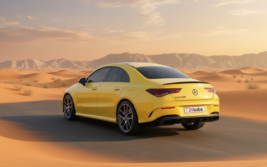 Mercedes Cla250 2020 Yellow rear view showing taillights