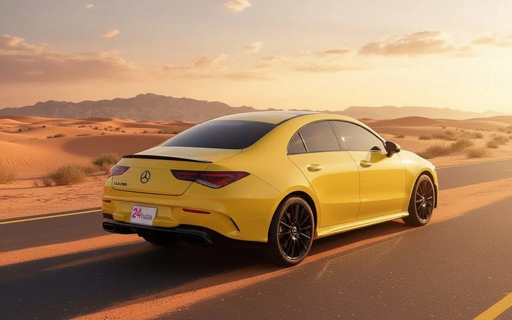 Mercedes Cla250 2020 Yellow rear view showing taillights