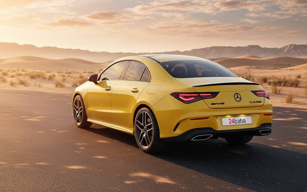 Mercedes Cla250 2020 Yellow rear view showing taillights