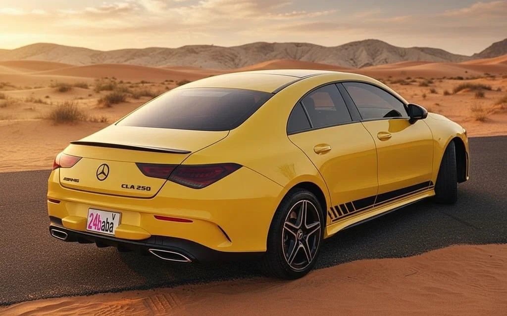 Mercedes Cla250 2020 Yellow rear view showing taillights