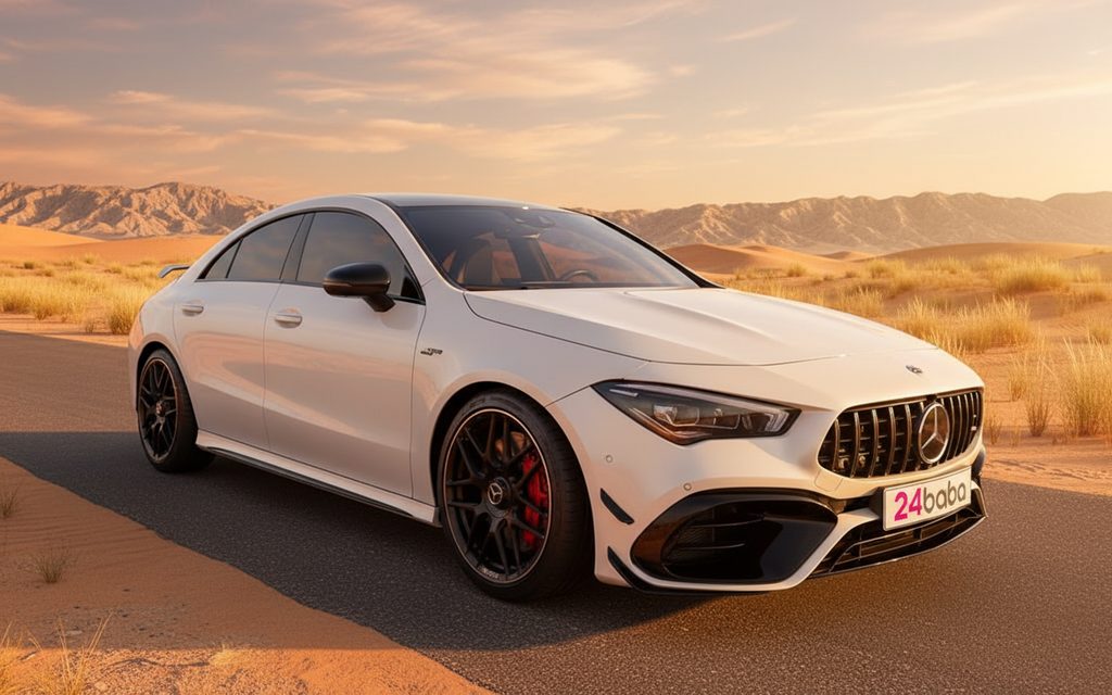 Mercedes Cla45 2022 White front view with headlights