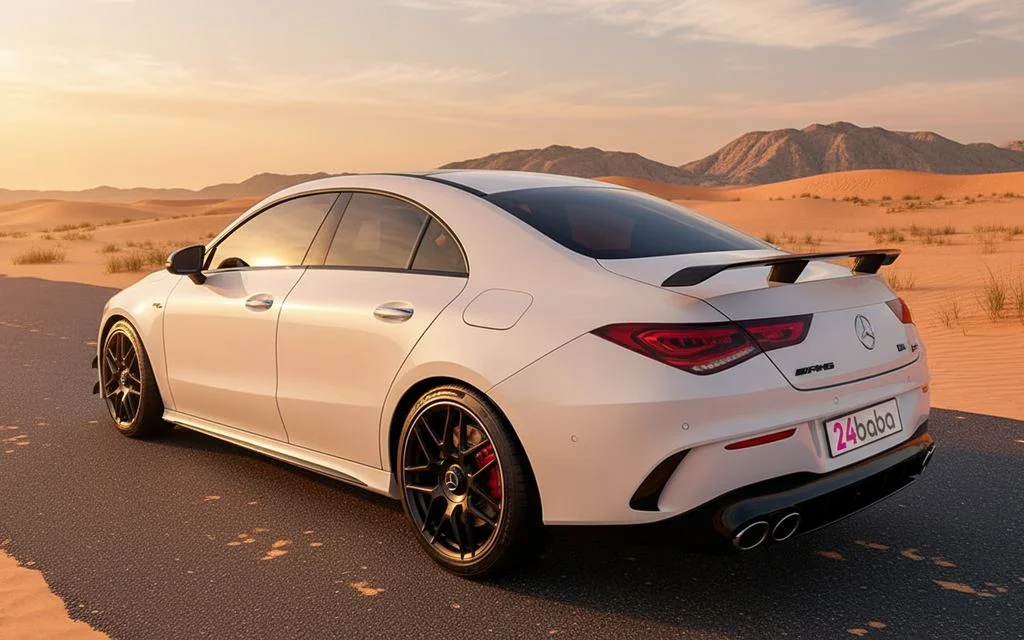 Mercedes Cla45 2022 White rear view showing taillights