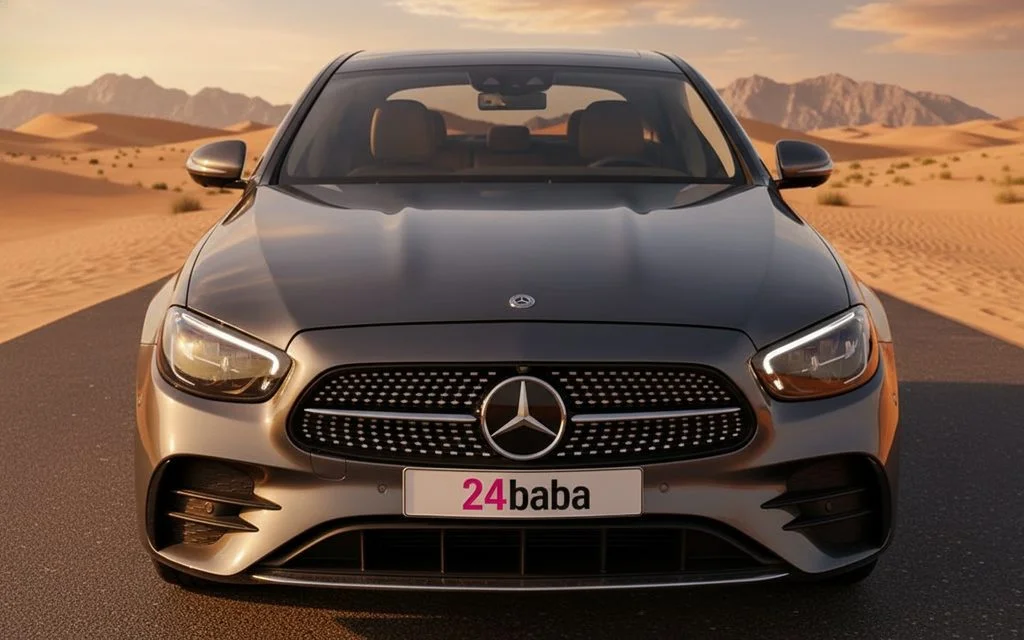 Mercedes E200 2023 Grey front view with headlights