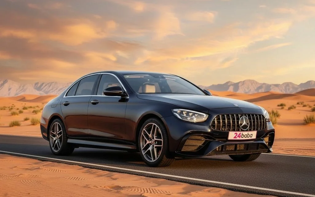 Mercedes E350 2021 Black front view with headlights