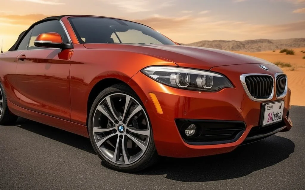 Bmw 230 2025 Orange front view with headlights