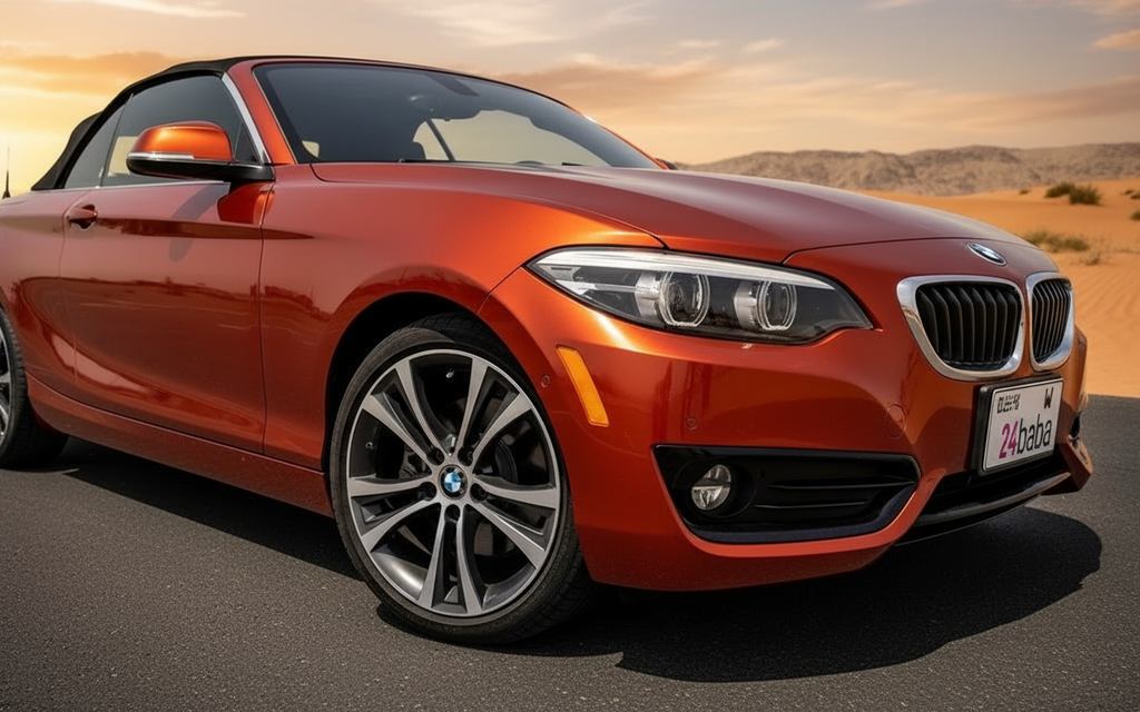 Bmw 230 2025 Orange front view with headlights