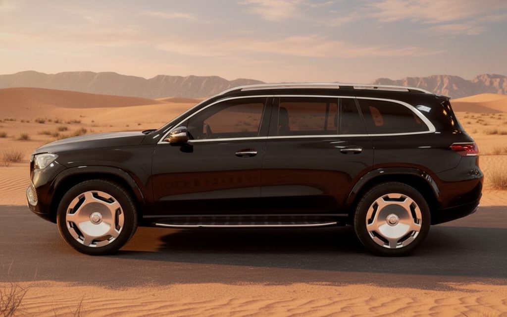 Mercedes Gls450 2022 Black side profile – rental in Dubai