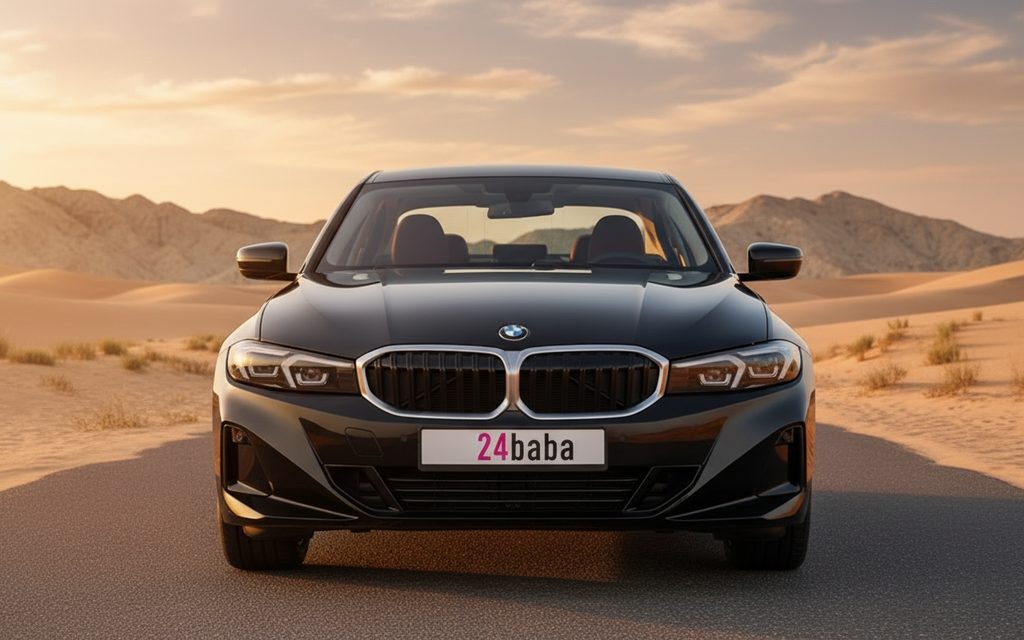 Bmw 318 2025 Black front view with headlights