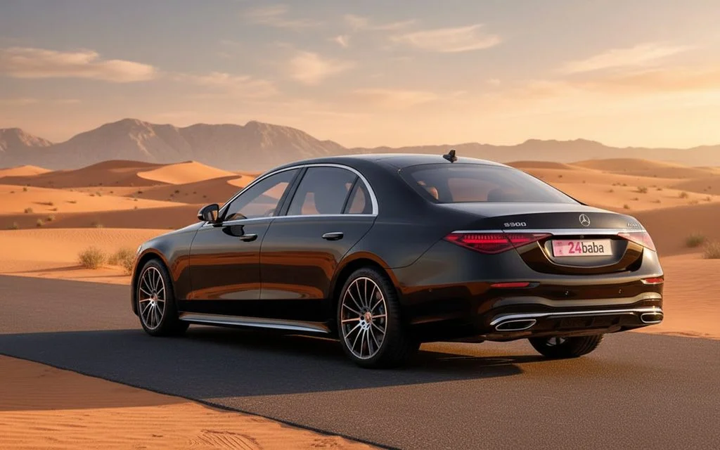 Mercedes S500 2023 Black rear view showing taillights