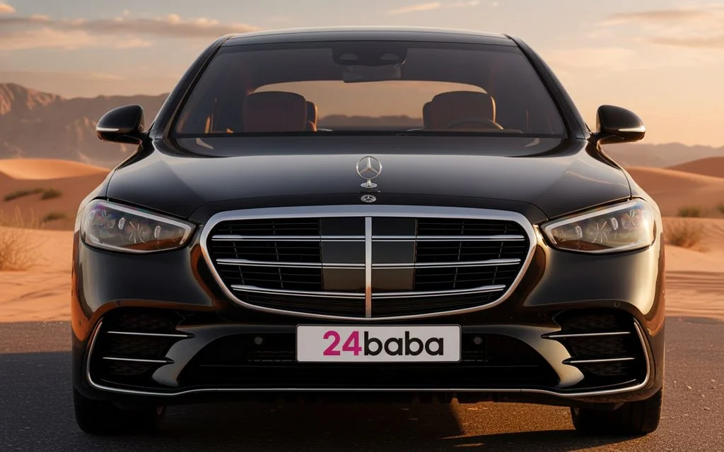 Mercedes S500 2023 Black front view with headlights