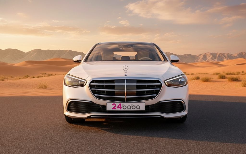 Mercedes S500 2023 White front view with headlights