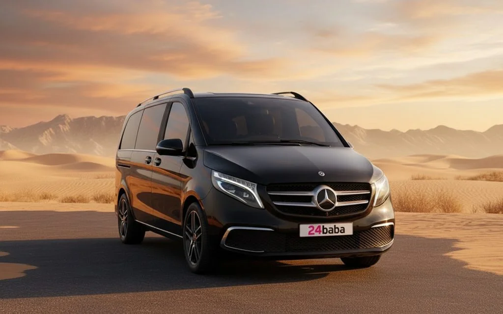 Mercedes V Class 2022 Black front view with headlights