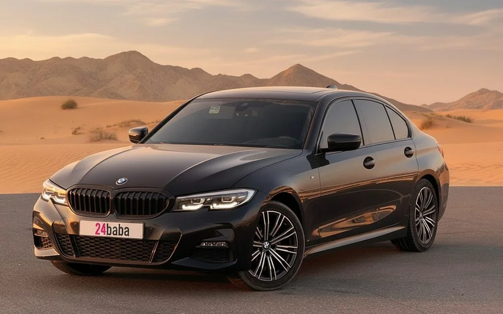 Bmw 320 2022 Black front view with headlights