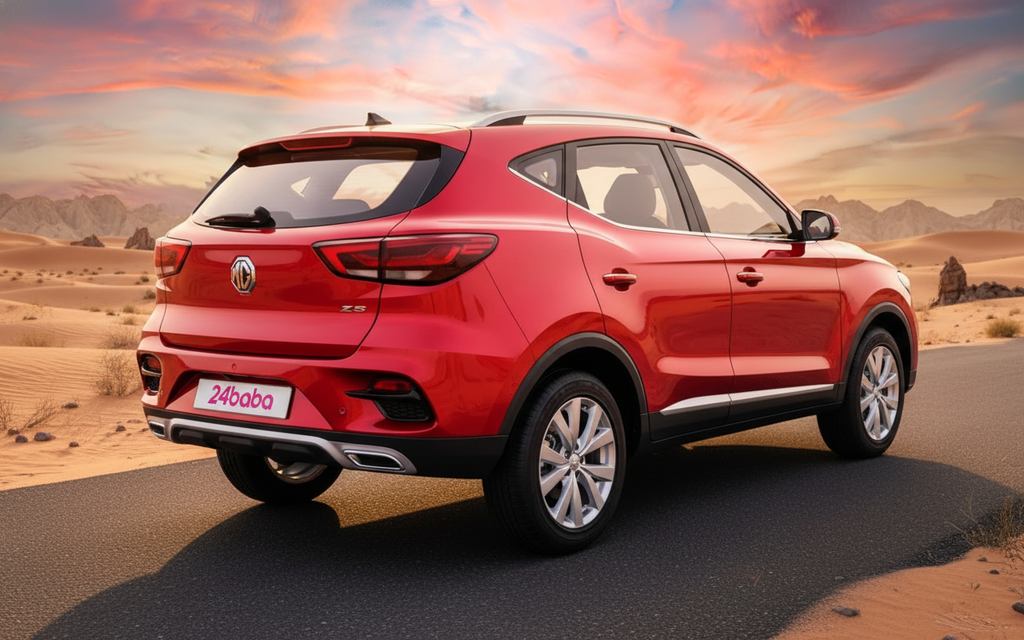 Mg Zs 2023 Red rear view showing taillights – rental in Dubai