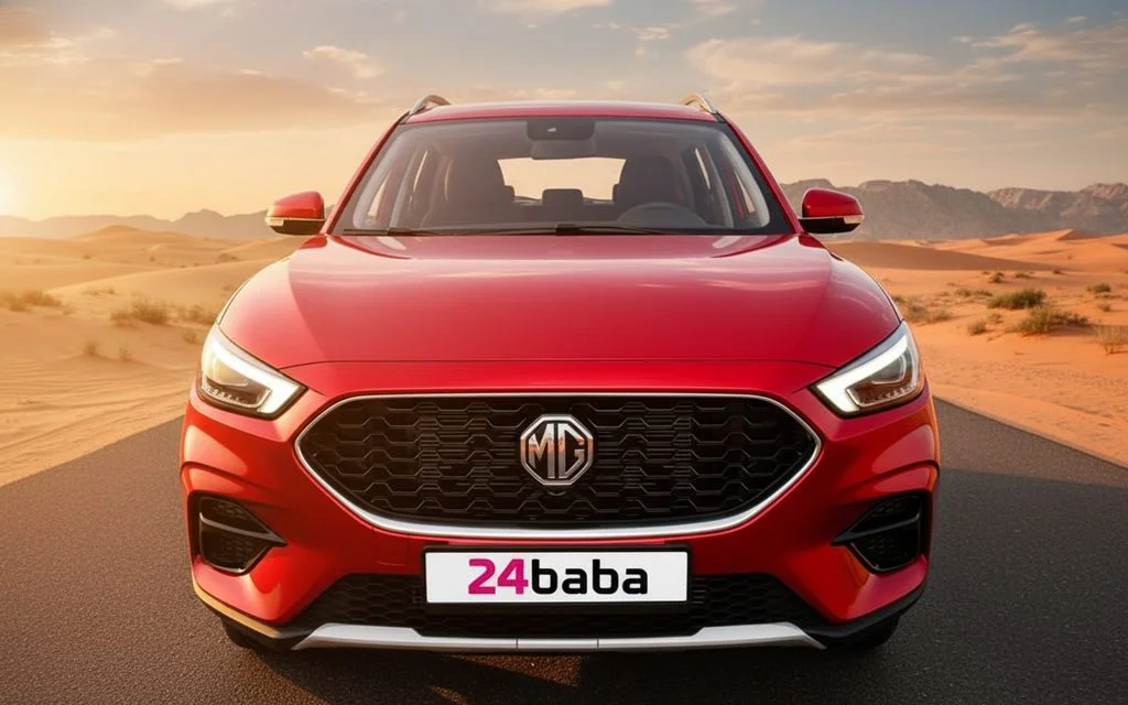Mg Zs 2023 Red front view with headlights – rental in Dubai