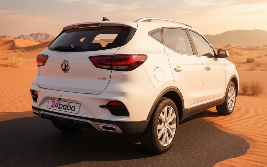 Mg Zs 2022 White rear view showing taillights – rental in Dubai