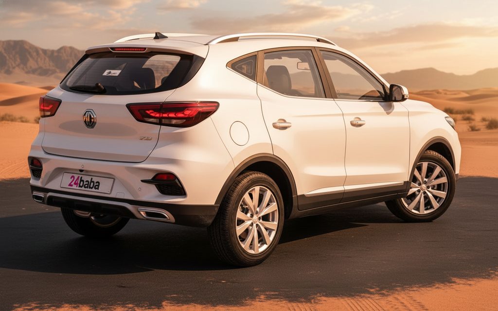 Mg Zs 2022 White rear view showing taillights – rental in Dubai