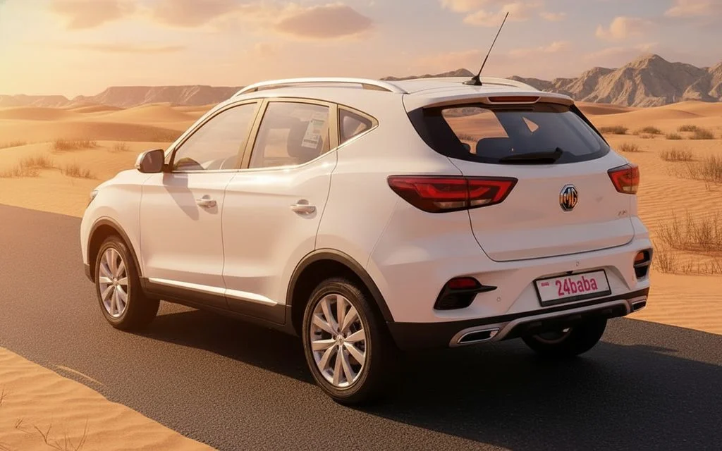 Mg Zs 2022 White rear view showing taillights – rental in Dubai