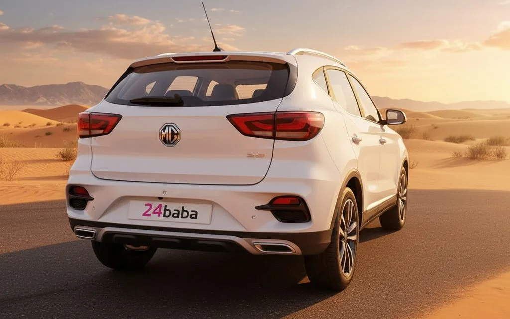Mg Zs 2024 White rear view showing taillights – rental in Dubai