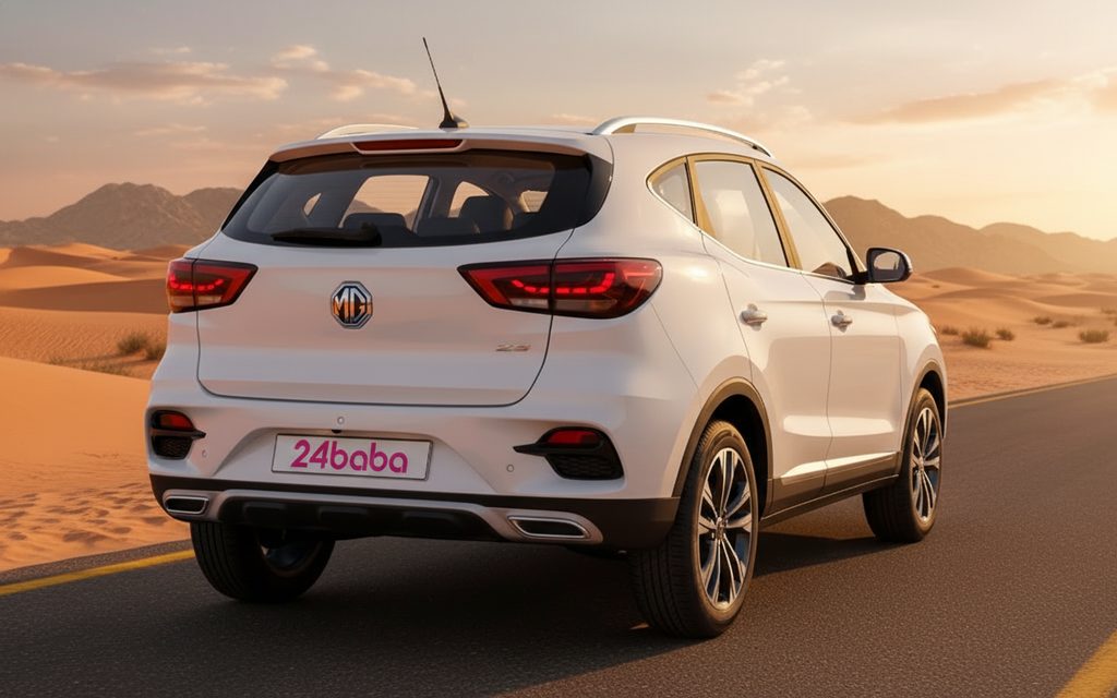 Mg Zs 2024 White rear view showing taillights – rental in Dubai