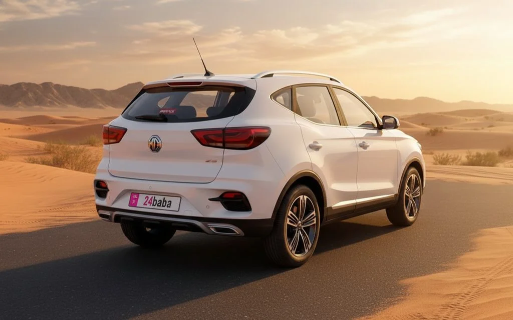 Mg Zs 2024 White rear view showing taillights – rental in Dubai