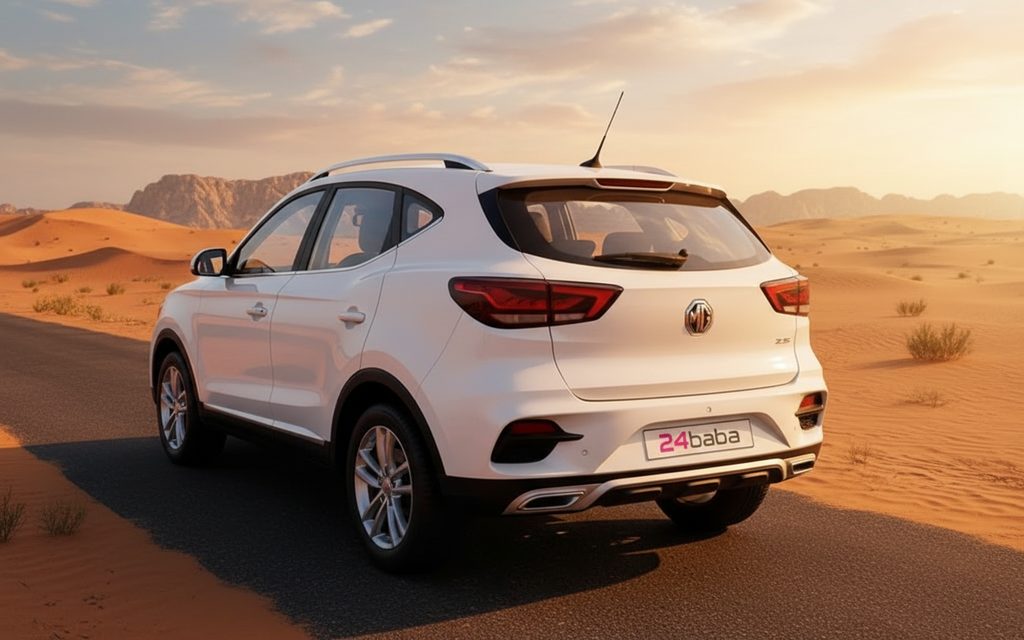 Mg Zs 2025 White rear view showing taillights – rental in Dubai