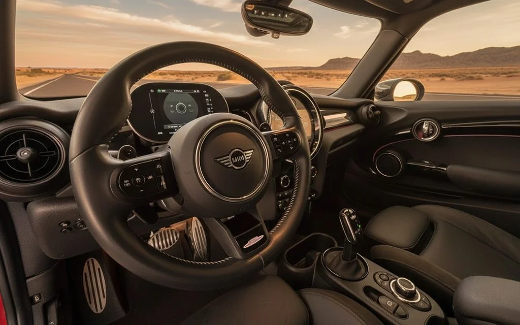 Mini Cooper 2024 interior view showing trim – rental in Dubai