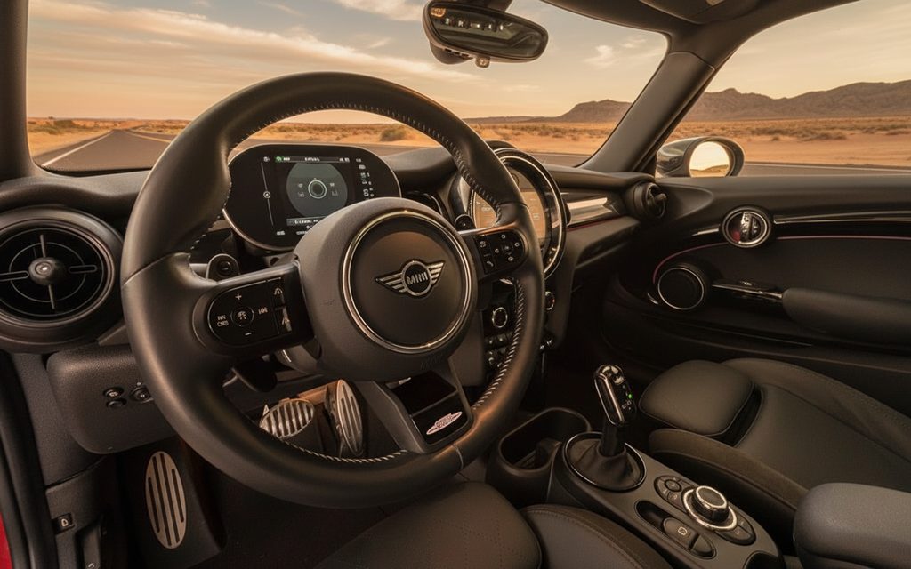 Mini Cooper 2024 interior view showing trim – rental in Dubai